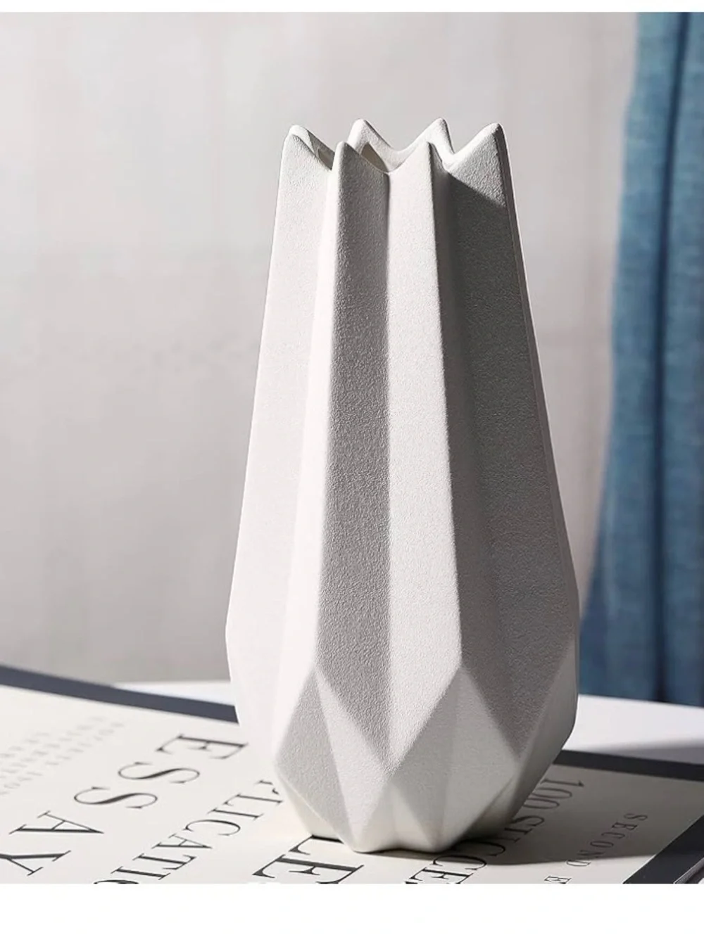 Geometric Ceramic Vase Origami Art Design Textured Porcelain Home Decor White 8